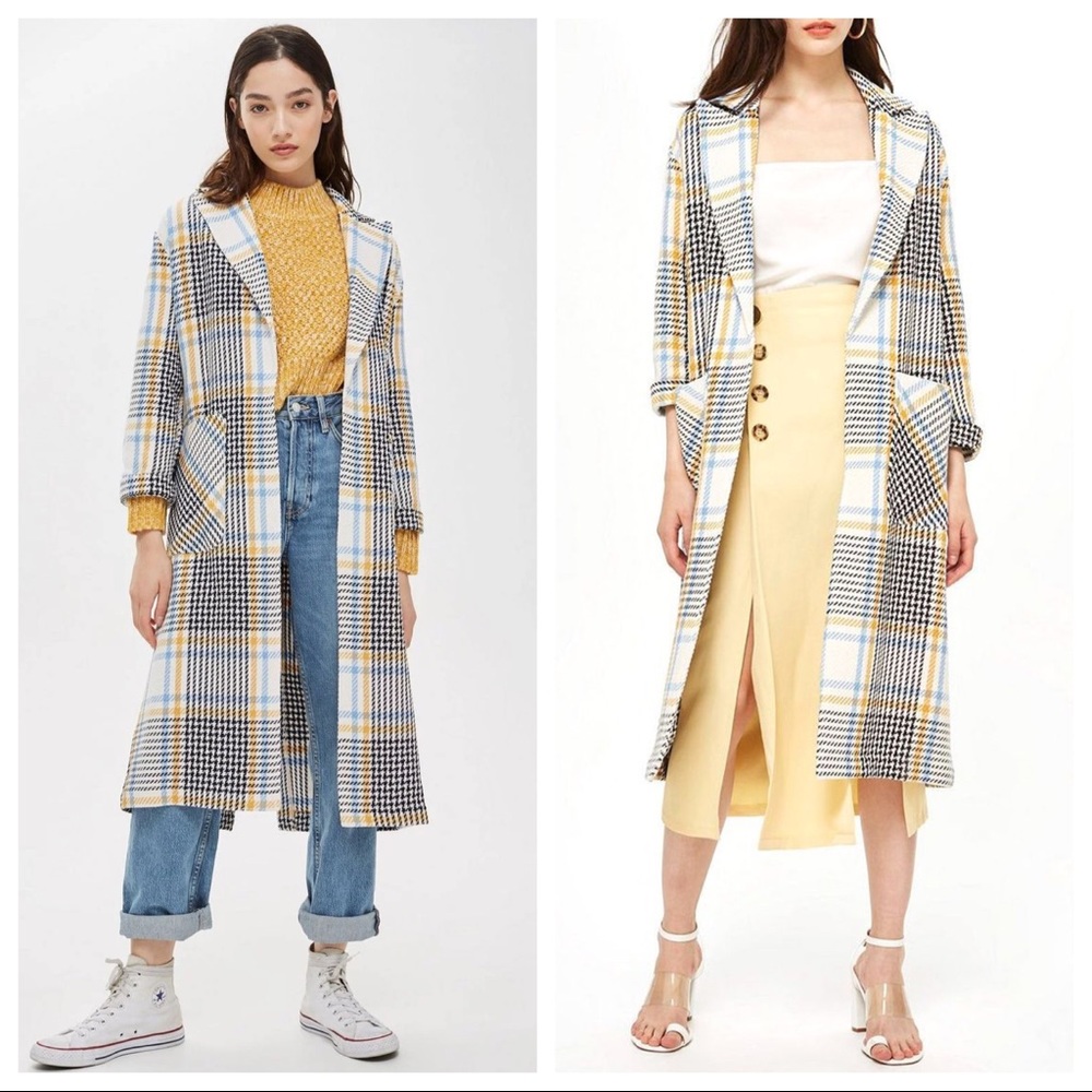 TOPSHOP Check Duster Coat Multicolor Size 6 NWOT - Picture 2 of 13